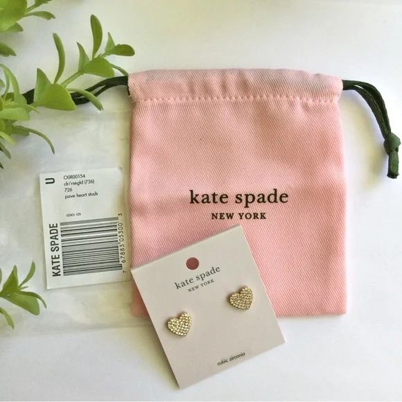 PRICE FIRM - KATE SPADE Heart Shaped Rose Gold Tone Pave Stud Earrings - NWT - Picture 14 of 16